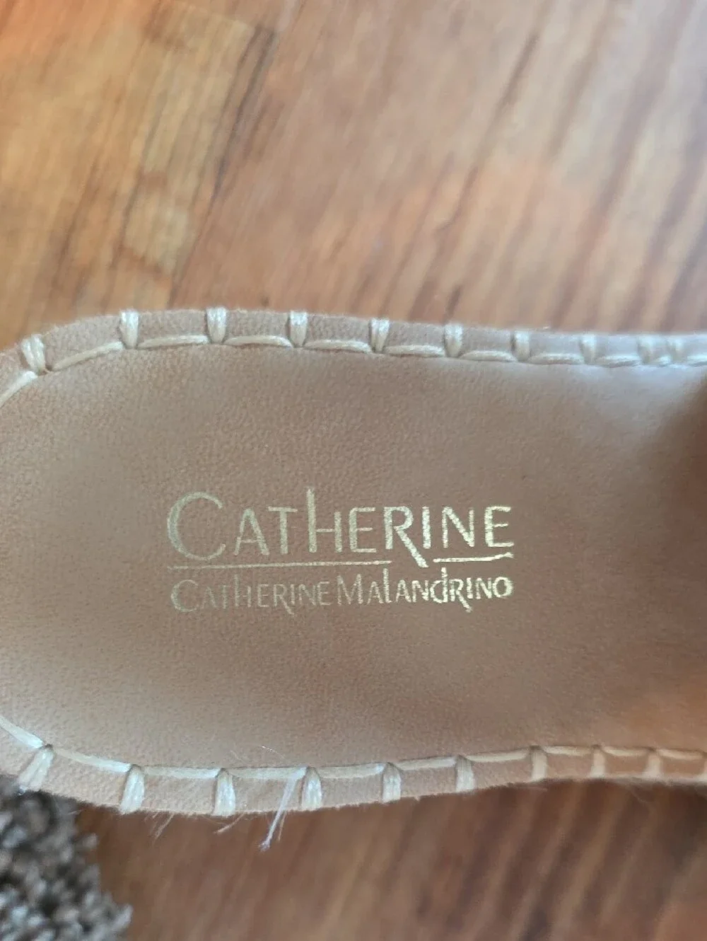 Catherine Malandrino Tan Peep-Toe Espadrille Wedges with Gold Buckle - Size 8